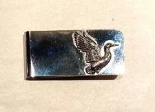 Money Clip-SOLID BRASS- INGA- SILVER TONED, - FLYING DUCK DESIGN, HUNTING
