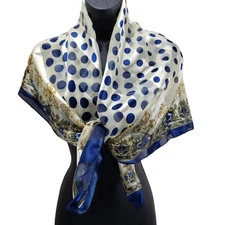 Women's Scarf Royal Blue Gold Polka Dot 38/38 Square Wrap 