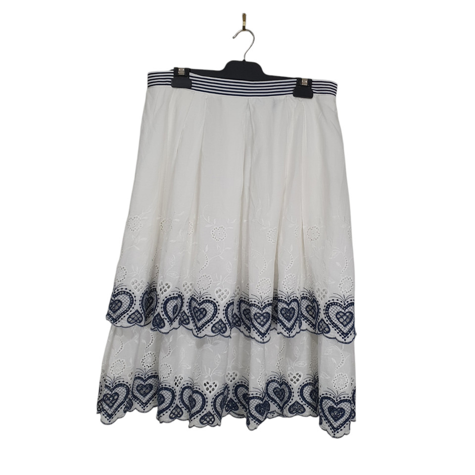 Sacha Drake Size 10 White Navy Cotton Eyelet Layered Pleated Heart Prairie Skirt