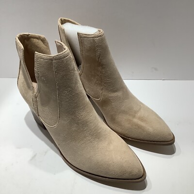 ZBY Women's Vegan Suede Beige Block Heel Ankle Boots Pointed Toe Size 11M, New