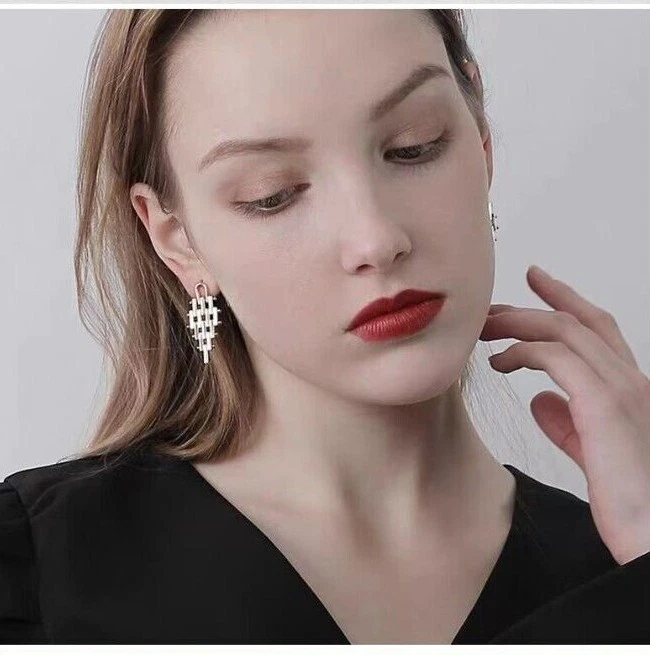 Brass dangle earrings Geometric shape tassel dangle drop Gift for Women - Image 4 of 4