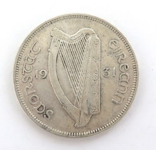 .SCARCE 1931 IRELAND HALF CROWN 2s6d SILVER COIN. 1/2 COROIN .750 SILVER. - Picture 1 of 2