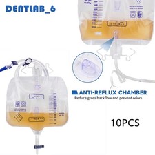 Pack of 10 Large Urinary Drainage Bag w/ Anti-Reflux Chamber 2000ml Capacity USA
