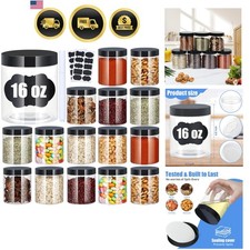 Plastic Jars with Lids 16oz Set of 16 Airtight Storage Containers