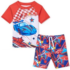 Boys Swimsuit, 2 Piece Swim Set with Rash Guard and Trunk, Quick Dry Beach Ba...