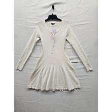 Wild Fable Cream Ribbed Knit Tie Front Scallop Trim Sweater Dress Small NWT