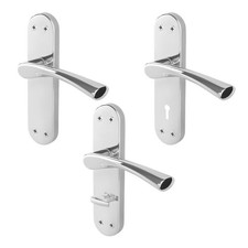 Chrome Internal Door Handles - Latch, Bathroom & Key Lock Backplate Handle Sets