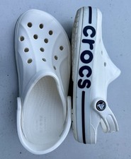 Crocs Crocband Clog Sandal White/Blue Logo Strap Slip-On Men sz 5 Women sz 7