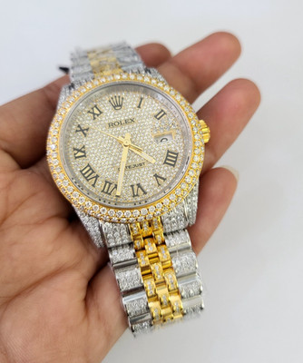 ROLEX Mens Datejust Two Tone Dial Iced Out Genuine Diamonds 36mm Watch Quickset