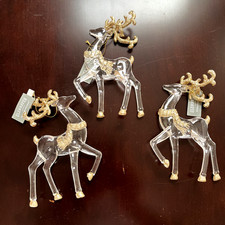 New Acrylic clear gold glitter sparkling Deer Reindeer Christmas Ornament NWT