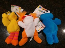 Sesame Street Beans Plush Lot of 3 Big Bird, Barkley,Cookie Monster