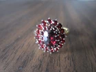 ANTIQUE VICTORIAN GILT SOLID SILVER BOHEMIAN CZECH GARNET TOP GOLD FILLED RING