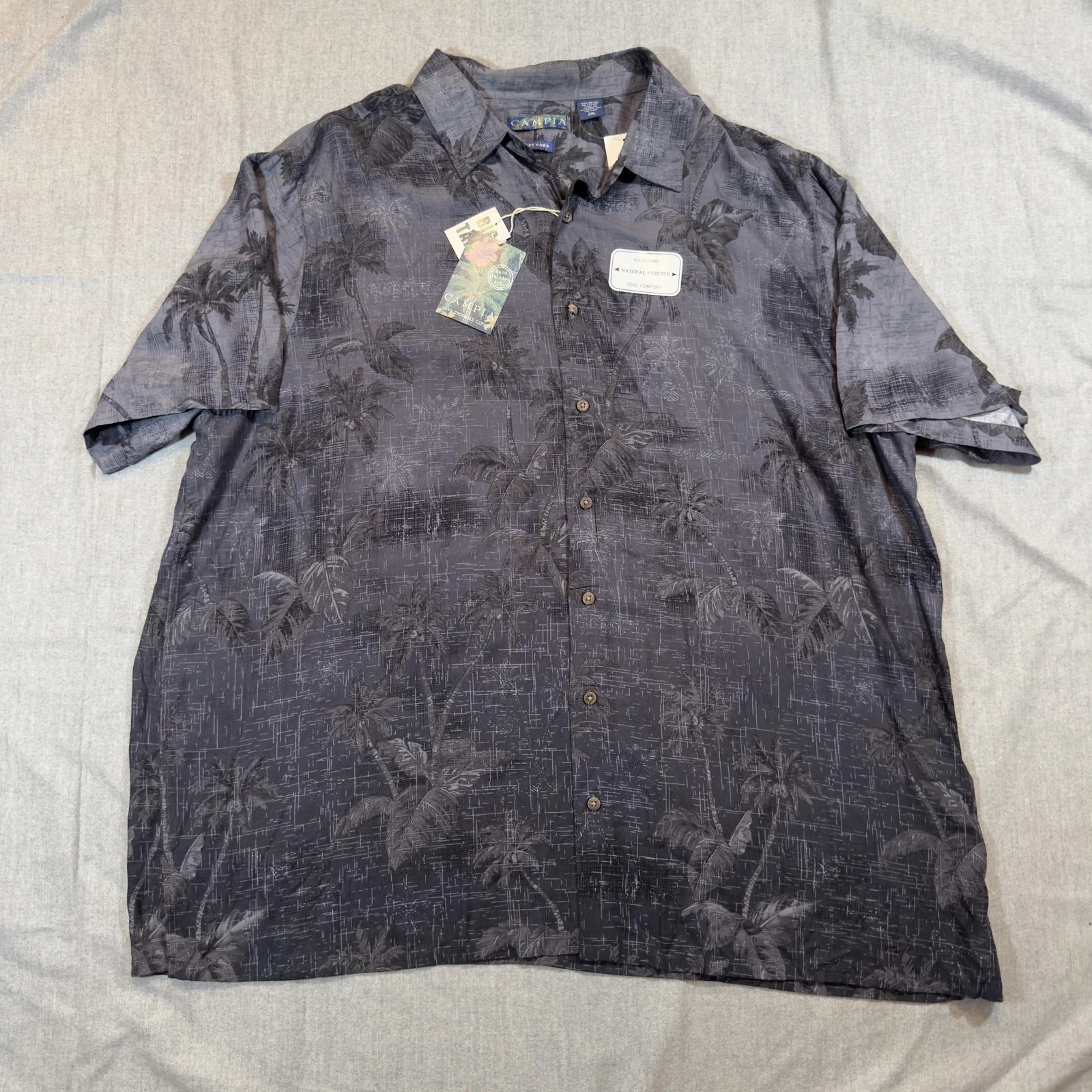 Campia Shirt Mens 2XL Black Big Tall Palm Tree Hawaiian Button Up Rayon NWT