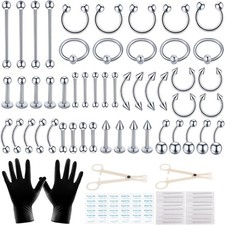104PCS Body Septum Piercing Kit with 14G/16G/20G Needles Silver