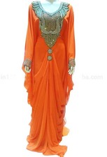 Moroccan Kaftan Dress New Stylish Long Beach Islamic Orange SALE Hand Work Abaya