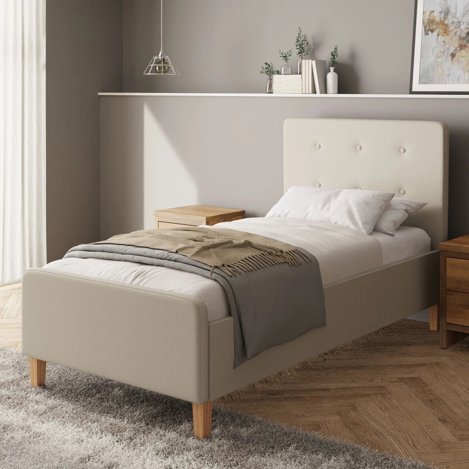 Narural Ashbourne Side Lift up 3ft Single Ottoman bed solid base Fabric