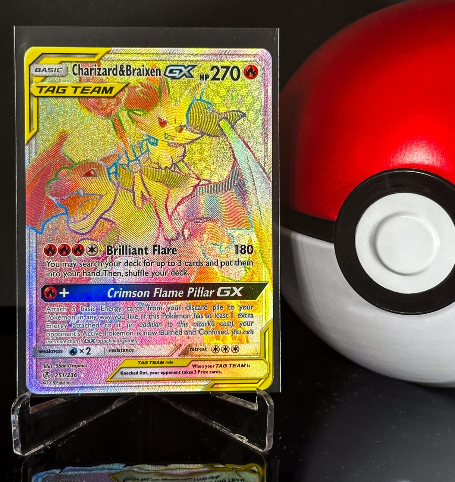 Charizard and Braixen GX 251/236 Tag Team Rainbow Secret Rare Pokemon Cosmic LP