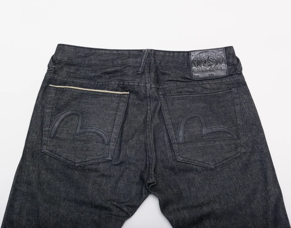 Jeans Evisu Línea Principal Negro Alma Cuero Negro Gaviotas Raro Cónico Talla 32x30 Foto 3 de 4