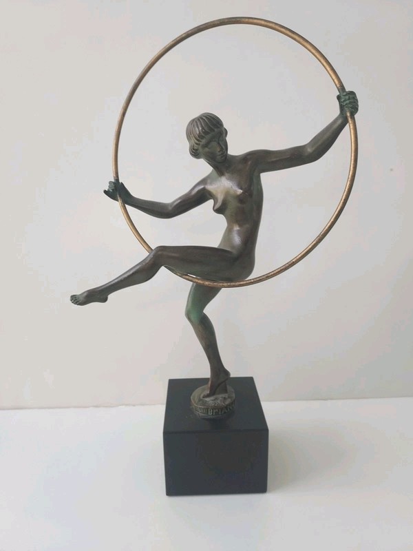 Max Le Verrier 1930s French Art Deco Hoop Dancer Sculpture, Signed Briand