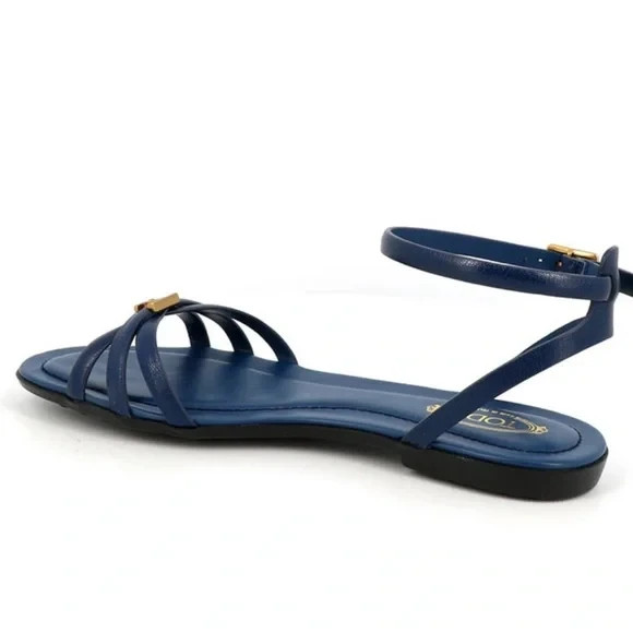 TOD'S Designer Authentic Flat Leather Sandals, SZ… - image 2