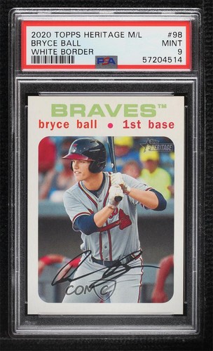 2020 Topps Heritage Minor League Edition White 50/50 Bryce Ball PSA 9 MINT g6p - Afbeelding 1 van 3