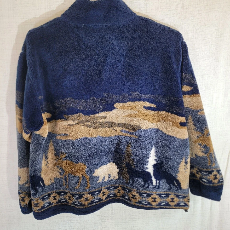 Chaqueta polar vintage negra montaña cremallera completa para mujer 2X XXL Wolves Moose Y2K Foto 4 de 4