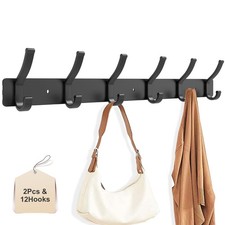 2 Pack Wall Mount Coat Rack with 6 Dual Hooks, Black Wall Hooks for Hanging New