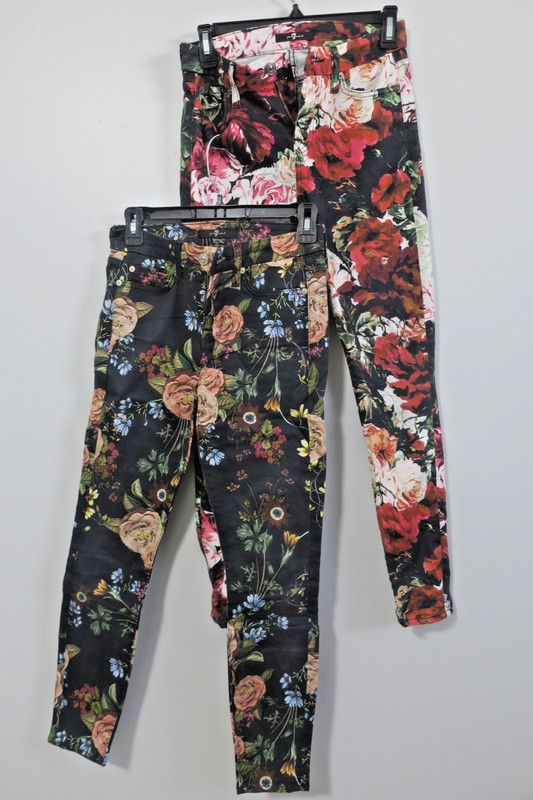 2 Lot 7 For All Mankind Women's Floral Print Stretch Jeans Size 25