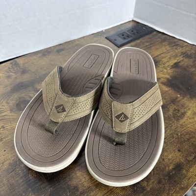 Sperry Havasu Men's Leather Thong Sandals Size 10 Brown  Durable  Cushioned NEW