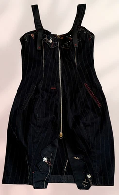 Robe salopette bustier noire rayée Style rock Marithé et François Girbaud - Photo 1/4