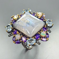 Jewellery 37 ct Natural Moonstone Ring 925 Sterling Silver Size 7.5 /R460598