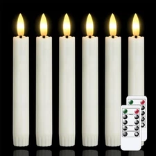 6.4 Inches Plastic LED Taper Candles with Remote and TimerIvory Flameless Bat...