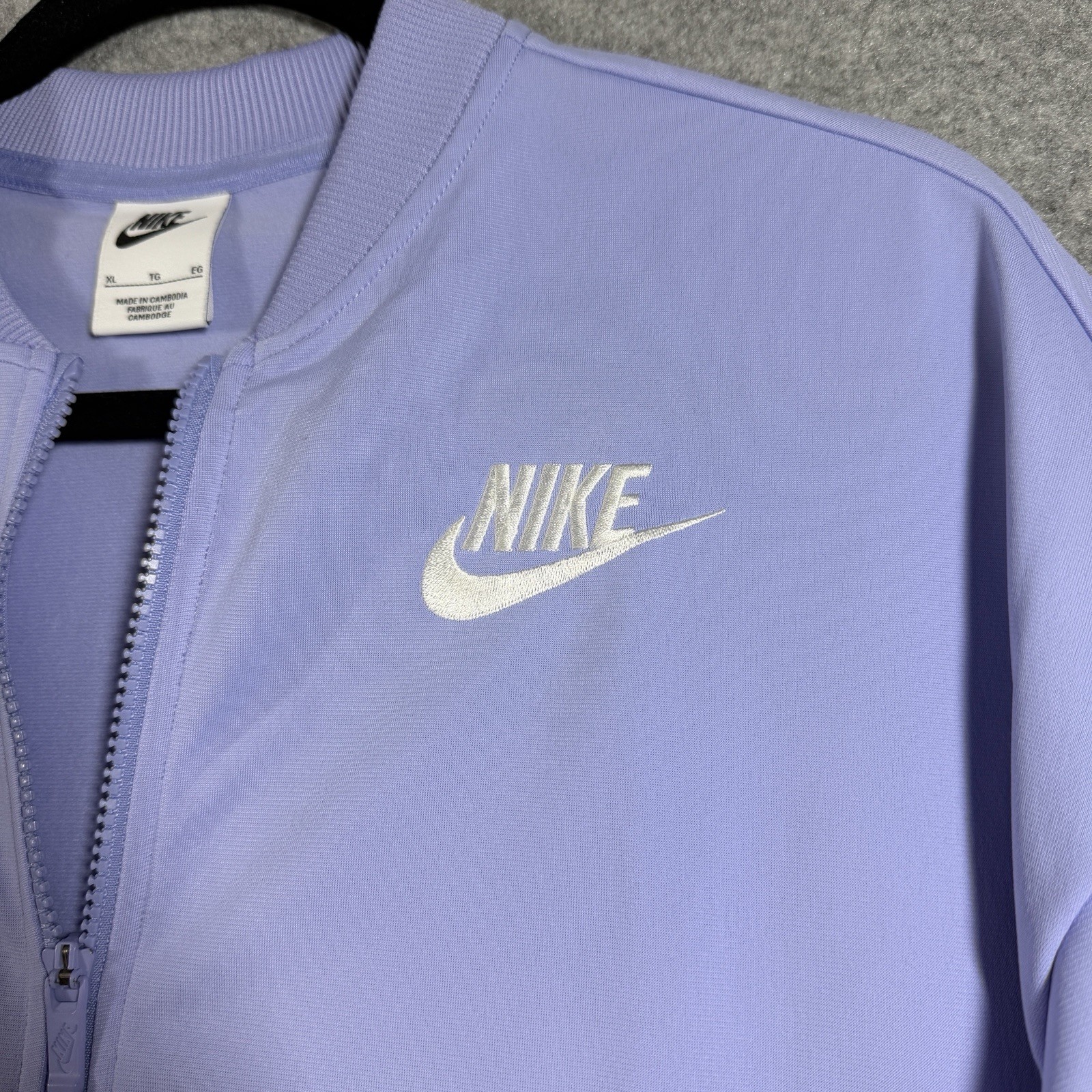 Nike Cropped Bomber Jacket Womens S Periwinkle Blue Full Zip Spellout Sleeves thumbnail 4