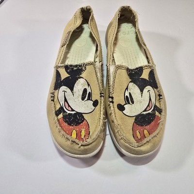 CROCS Disney Mickey Mouse Size 7 women s Distressed Slip On Tan Canvas Shoes