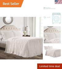 Ruffle Skirt Bedspread Set King Farmhouse Ruffle Bedding 3-Piece White