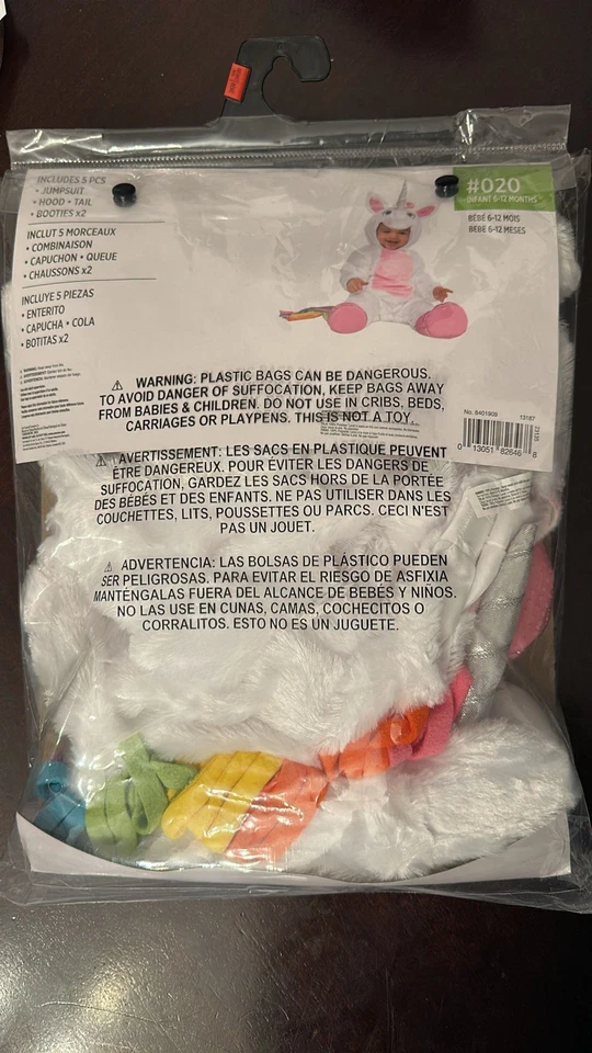Infant Halloween Costume 6-12 Month Unicorn Soft Cuddly 5 Pieces Party Unisex - Image 2 of 2