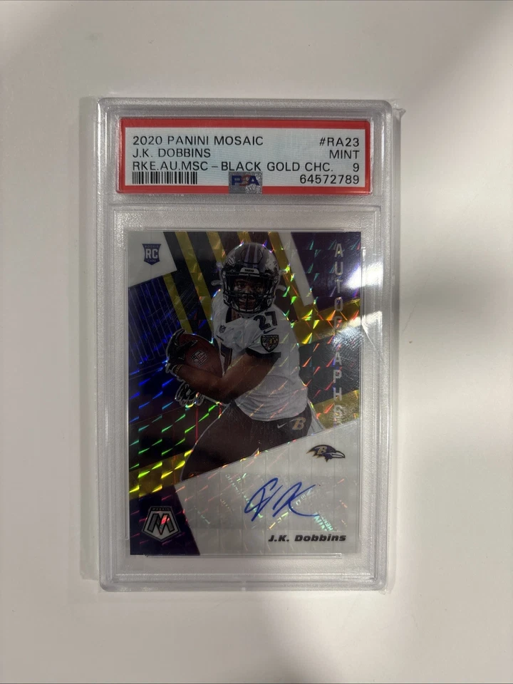2020 Mosaic J. K. Dobbins Black Gold 7/8 RC Auto PSA 9 Rookie Broncos SSP - Image 4 of 4