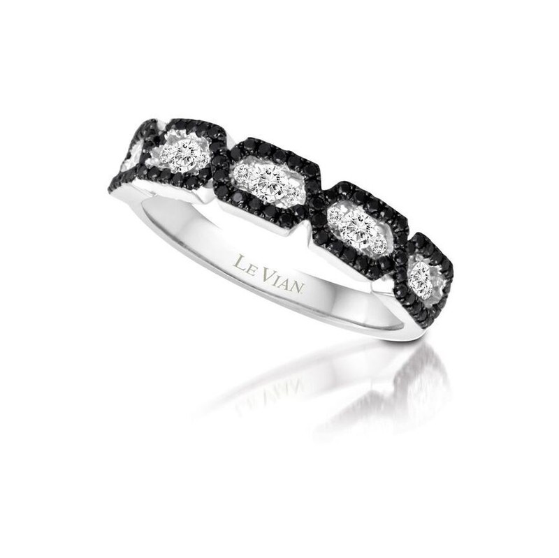 LeVian 14K White Gold Cocktail Ring for Her with 0.65 Ct. Black Diamond - Size 7