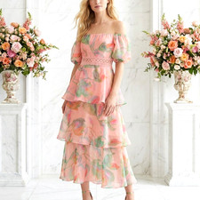 OASIS SZE 8 ORANGE ORGANZA FLORAL FRILL DRESS RACES GARDEN PARTY WEDDING HOLIDAY