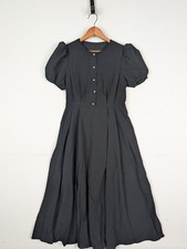 SHEIN Black Midi Dress Puff Sleeves Pearl Like Button Down Front Size M Medium