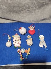 lot of 7 vintage baseball-themed Christmas ornaments
