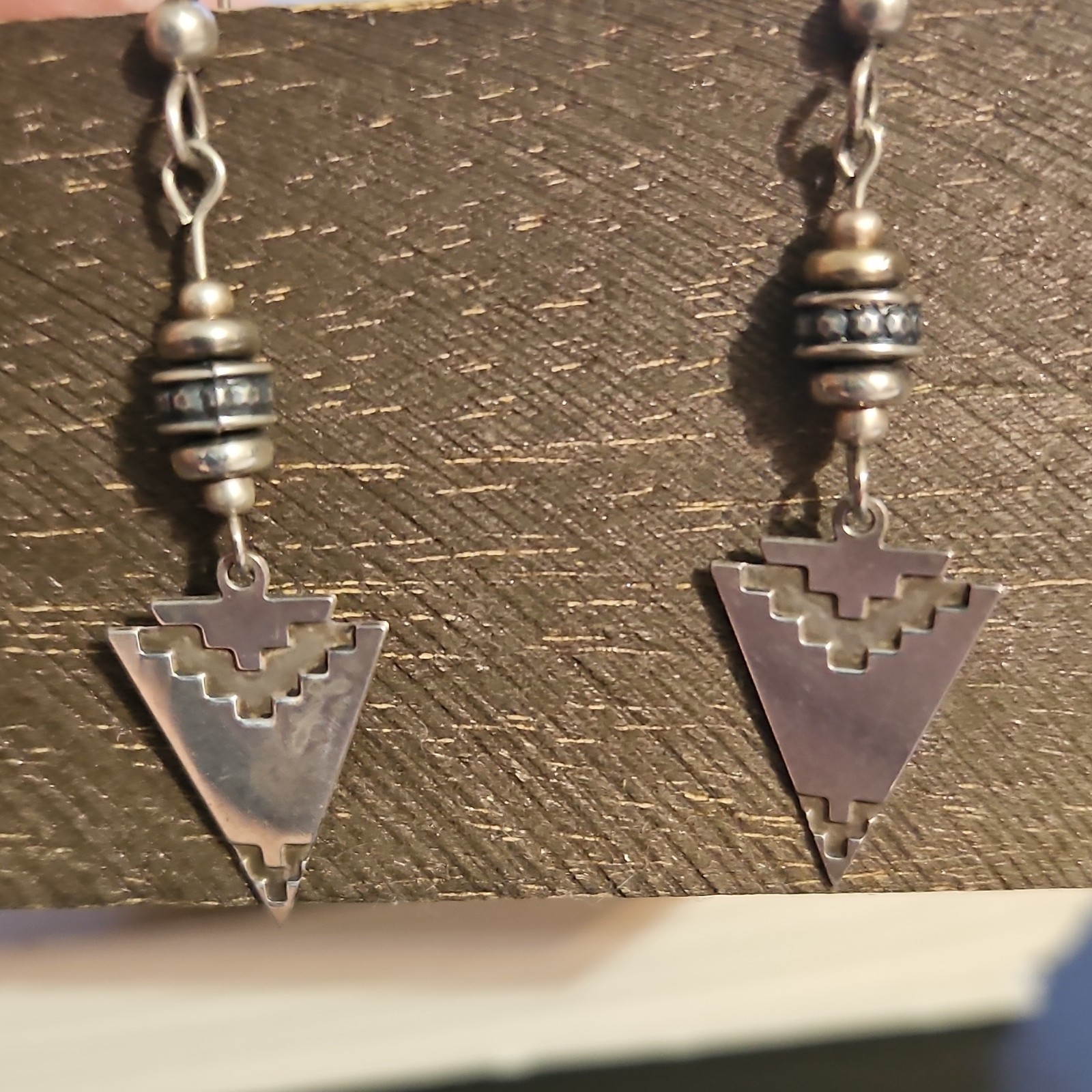 Mexican Sterling Silver Triangle Dangle Earrings … - image 1