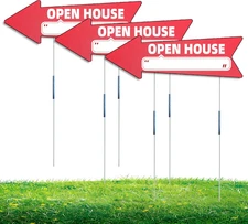 Open House Red Double - Sided Yard Sign with Arrows, 16" X 5" Inch, 12 Pcs 13.8"