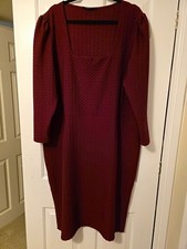 Kaleidoscope Burgundy Textured Knit Pencil Midi Dress Square Neck UK 24