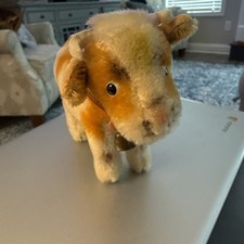 Vintage Antique Steiff Bessy 7  Cow With Red Leather Collar  Cow Bell
