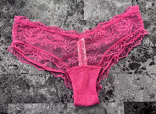 NWT VICTORIA'S SECRET MEDIUM PINK FLORAL LACE STRETCH HIGH LEG CHEEKY PANTIES