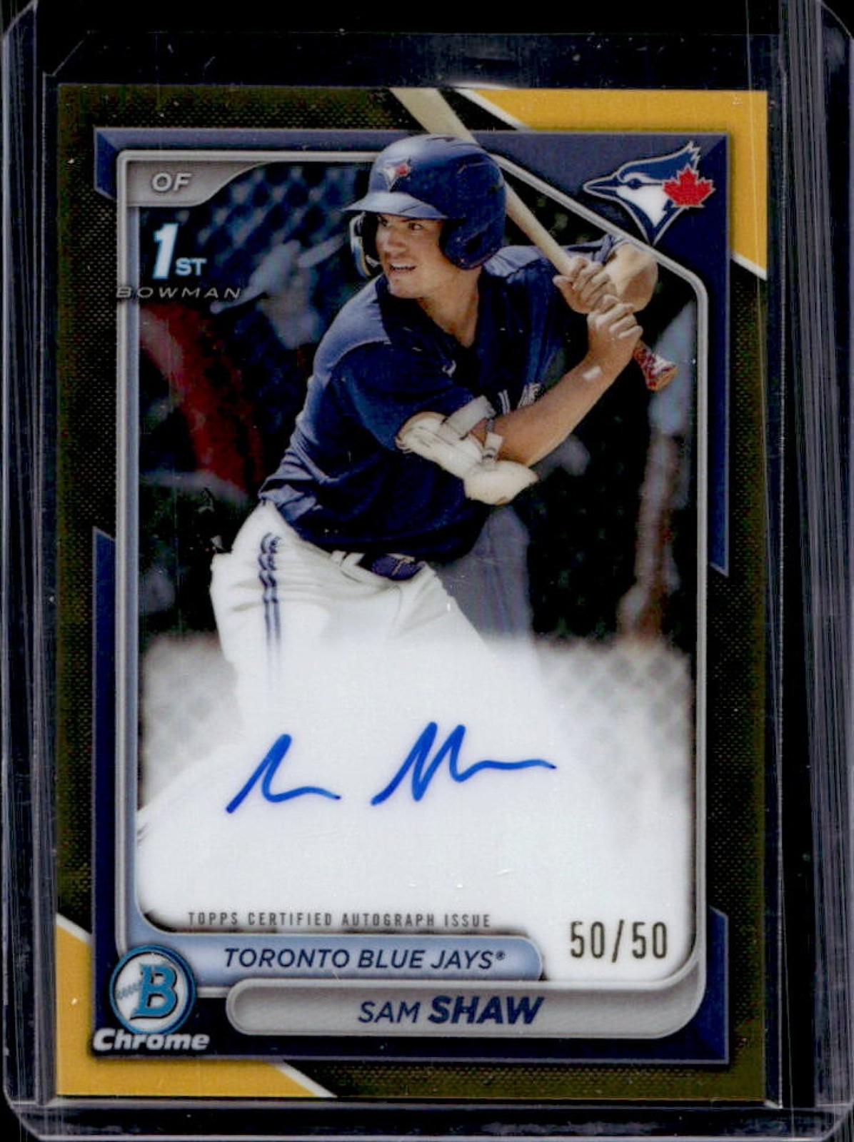 2024 Bowman Sam Shaw Chrome Auto Gold Refractor 1st Prospect #/50 Blue Jays