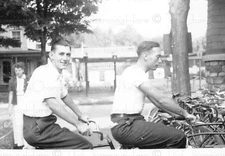 Vintage Photo 1940's Young Men Riding Unicycle Smiling Friends Outdoors 