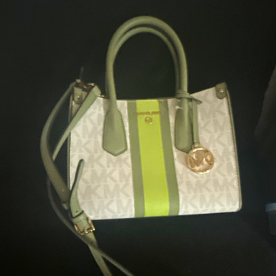 Michael Kors Monogram Satchel Top Handle Green Stripe, Crossbody, Charm