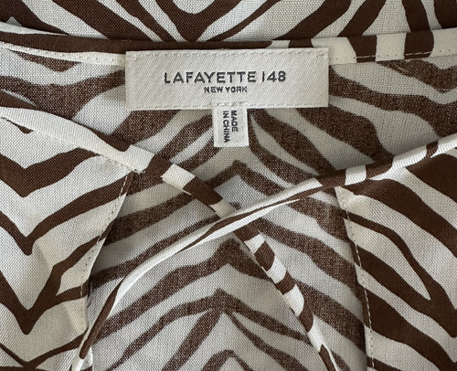 $598 Lafayette 148 New York 100% Silk Lupe Chevron Zebra Print Blouse Size M - Picture 5 of 10